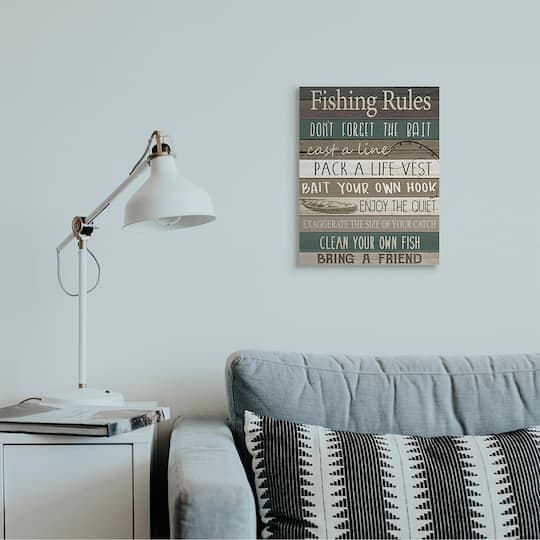 Stupell Industries Rustic Fishing Rules Sign Brown Green Beige Canvas Wall Art